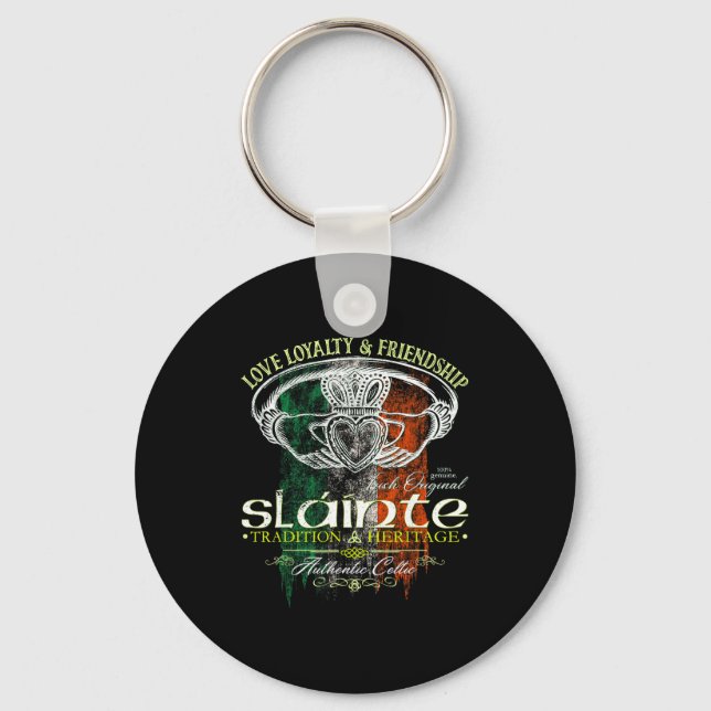 Celtic Claddagh Slainte Nge Irish Flag St. Patrick Keychain (Front)