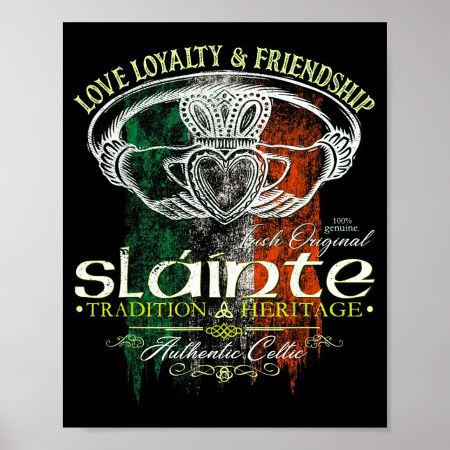 Celtic Claddagh Slainte Nge Irish Flag St. Patrick Poster (Front)