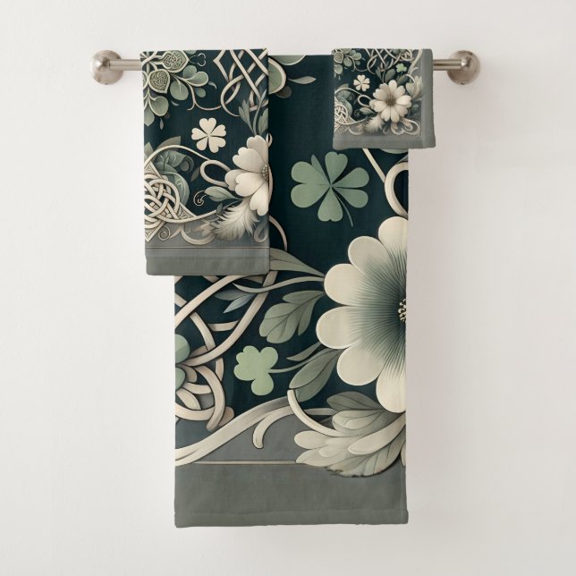 Celtic Clover Floral Charm Bath Towel Set (Insitu)