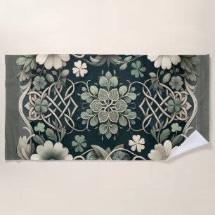 Celtic Clover Floral Charm Beach Towel