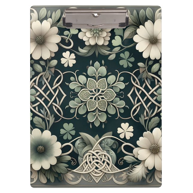 Celtic Clover Floral Charm Clipboard (Front)
