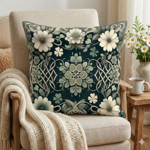 Celtic Clover Floral Charm Throw Pillow