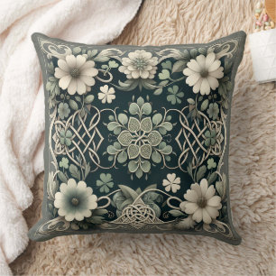 Celtic Clover Floral Charm Throw Pillow
