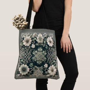 Celtic Clover Floral Charm Tote Bag