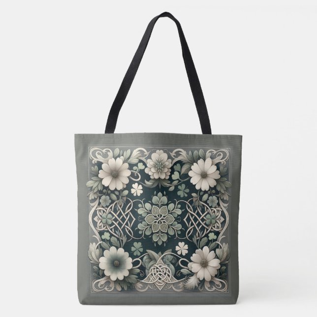 Celtic Clover Floral Charm Tote Bag (Front)
