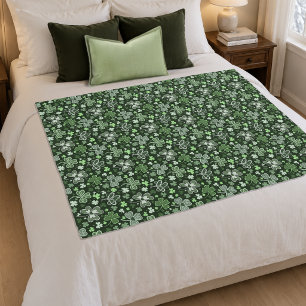 Celtic Clover Pattern Green Irish Hearts Fleece Blanket