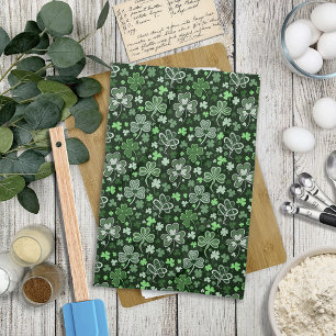 Celtic Clover Pattern Green Irish Hearts Kitchen Towel