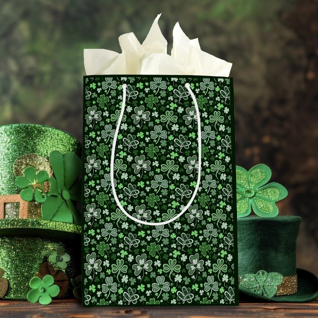 Celtic Clover Pattern Green Irish Hearts Medium Gift Bag (Creator Uploaded)