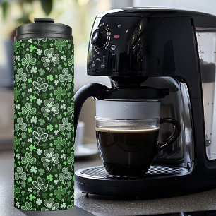 Celtic Clover Pattern Green Irish Hearts Thermal Tumbler