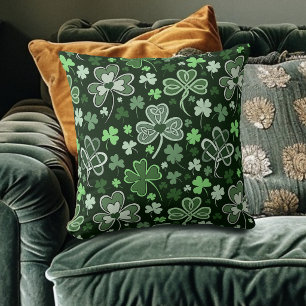 Celtic Clover Pattern Green Irish Hearts Throw Pillow