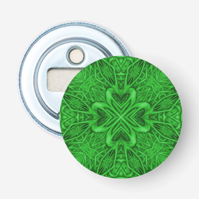 Celtic Clover Vintage Green Fractal Kaleidoscope Bottle Opener (Front)