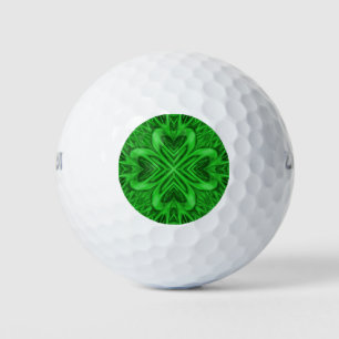Celtic Clover Vintage Green Fractal Kaleidoscope Golf Balls
