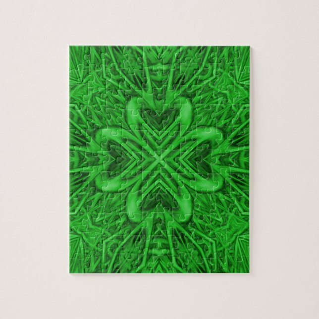 Celtic Clover Vintage Green Fractal Kaleidoscope Jigsaw Puzzle (Vertical)