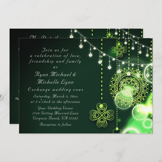 Celtic Clovers and Lights All In One Irish Wedding Invitation (Front/Back)