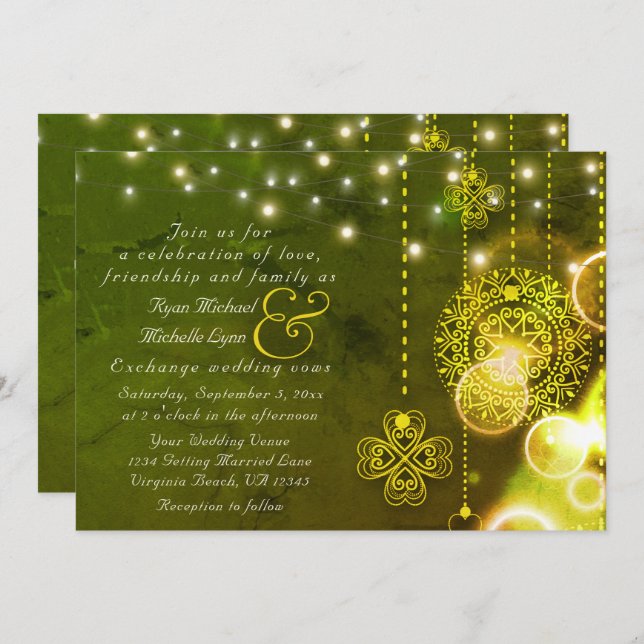 Celtic Clovers and Lights All In One Wedding Invitation (Front/Back)