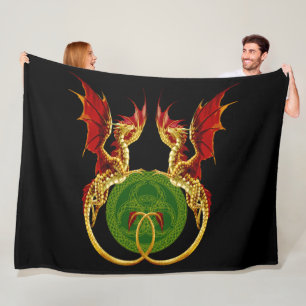 Celtic Crescent Moon And Dragons Fleece Blanket