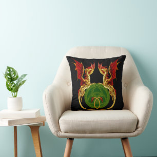 Celtic Crescent Moon And Dragons Throw Pillow