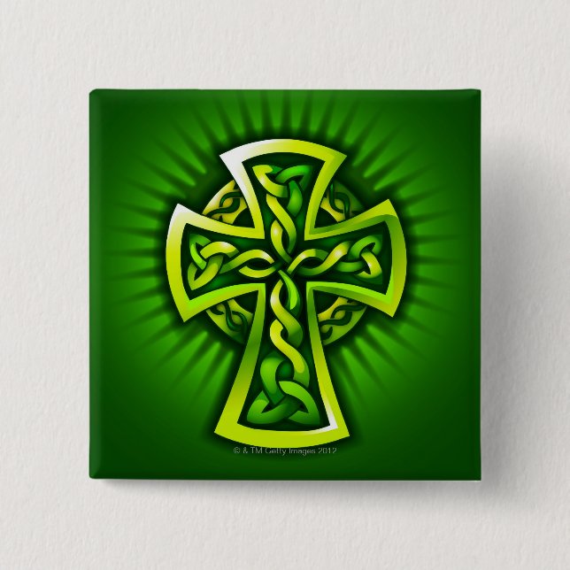 Celtic cross 2 inch square button (Front)