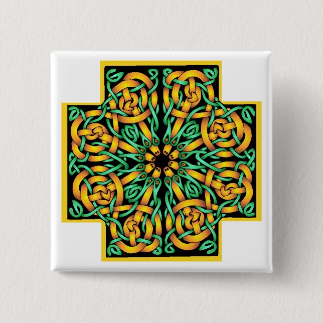 Celtic Cross 2 Inch Square Button (Front)