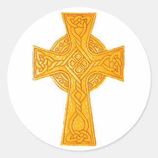 Celtic Cross 3 Gold Classic Round Sticker