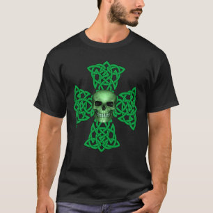 Celtic Cross And Green Skull Irish Pride T-Shirt