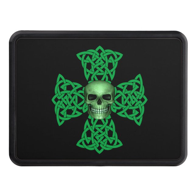 Celtic Cross And Green Skull Irish Pride Trailer Hitch Cover (Front)