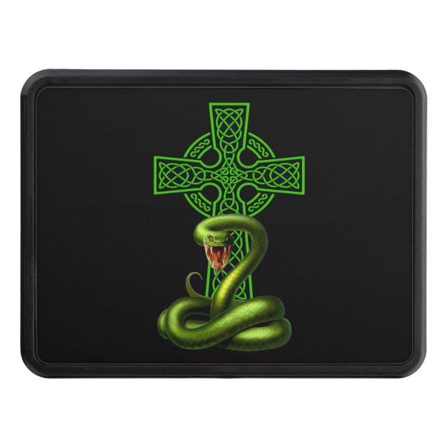 Celtic Cross And Green Snake Irish Pride Trailer Hitch Cover (Front)