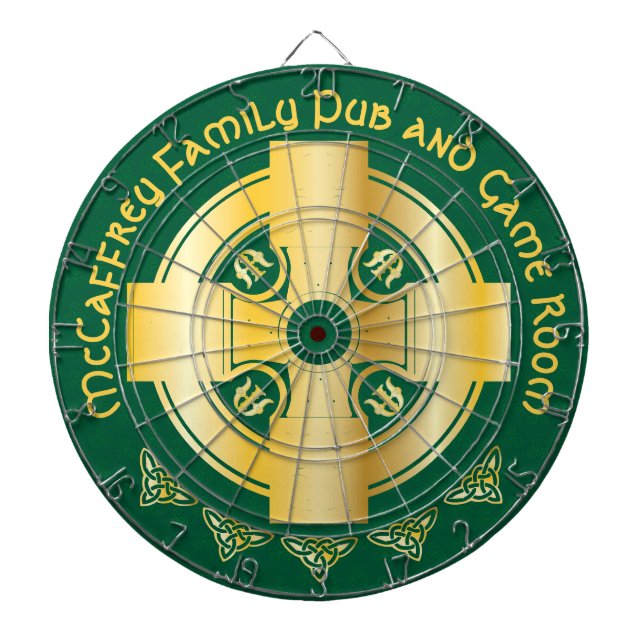Celtic Cross and Knot Letter M Monogram and Name Dartboard (Front)