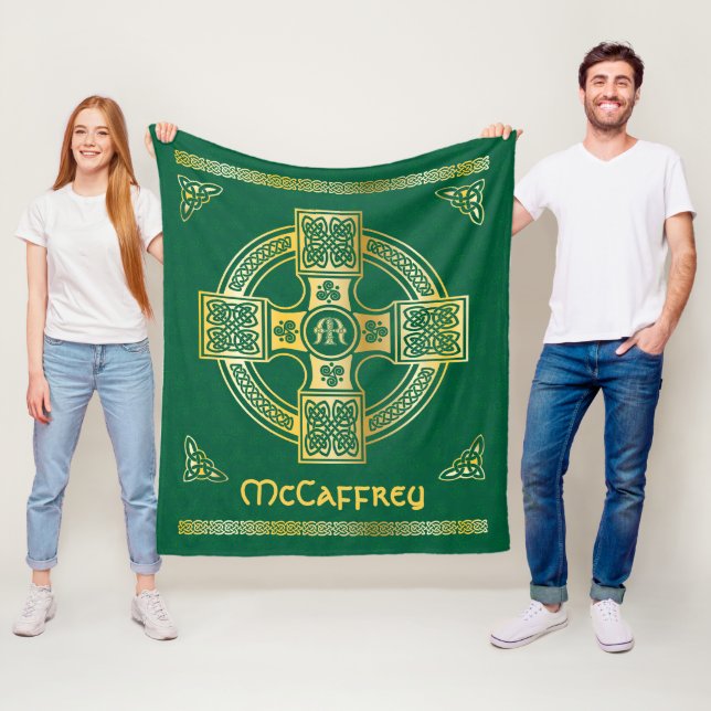 Celtic Cross and Knot Letter M Monogram and Name Fleece Blanket (In Situ)