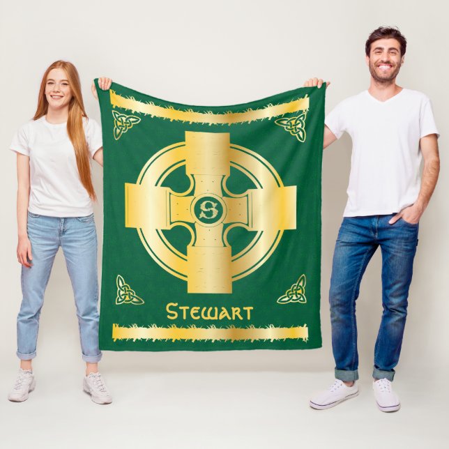Celtic Cross and Knot Letter S Monogram and Name Fleece Blanket (In Situ)