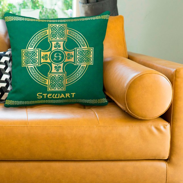 Celtic Cross and Knot Letter S Monogram and Name Throw Pillow (Creator Uploaded)