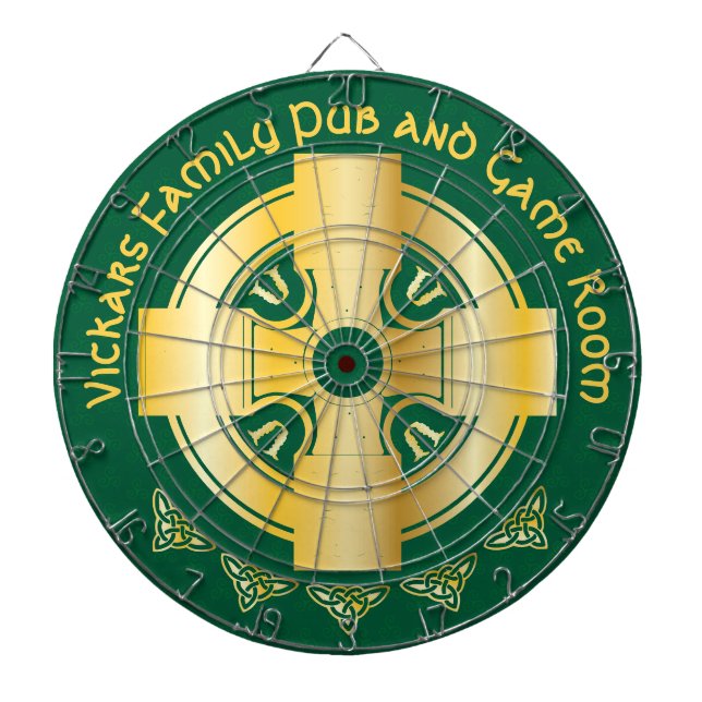 Celtic Cross and Knot Letter V Monogram and Name Dartboard (Front)