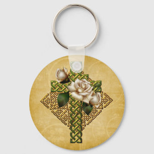 Celtic Cross and Roses Keychain