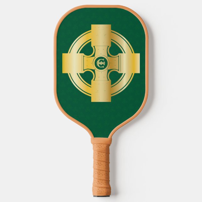 Celtic Cross Celtic Knot Letter E Monogram Pickleball Paddle (Front)