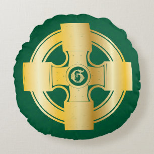 Celtic Cross Celtic Knot Letter G Monogram Round Pillow