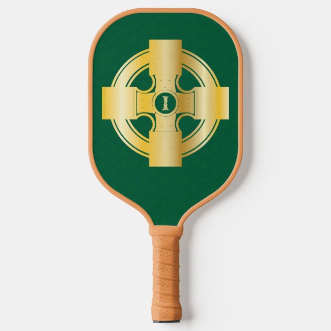 Celtic Cross Celtic Knot Letter I Monogram Pickleball Paddle (Front)