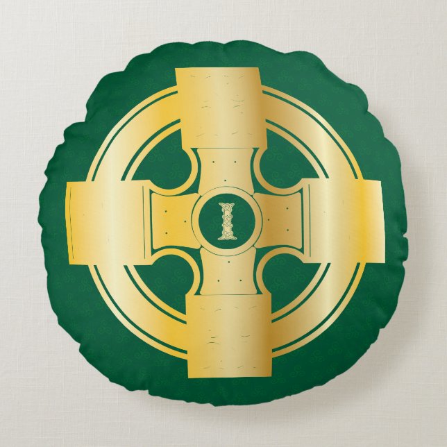 Celtic Cross Celtic Knot Letter I Monogram Round Pillow (Front)