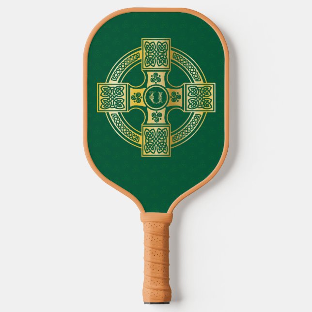 Celtic Cross Celtic Knot Letter U Monogram Pickleball Paddle (Front)