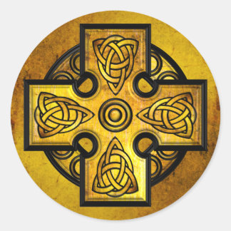 Celtic Cross (gold metal) Classic Round Sticker