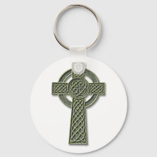 Celtic Cross - Green Stone Keychain