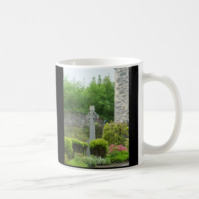 Celtic cross in churchyard, Faith Coffee Mug (Right)
