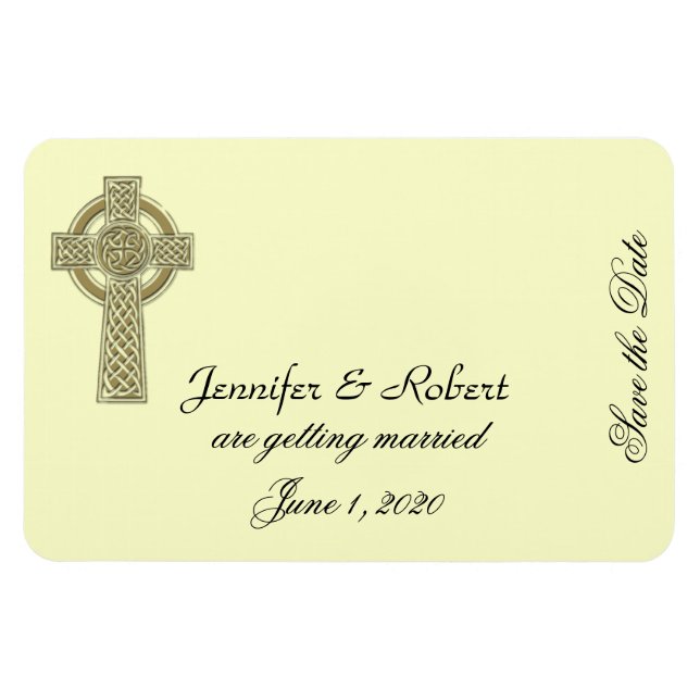 Celtic Cross in Gold and Ivory Save the Date Magnet (Horizontal)