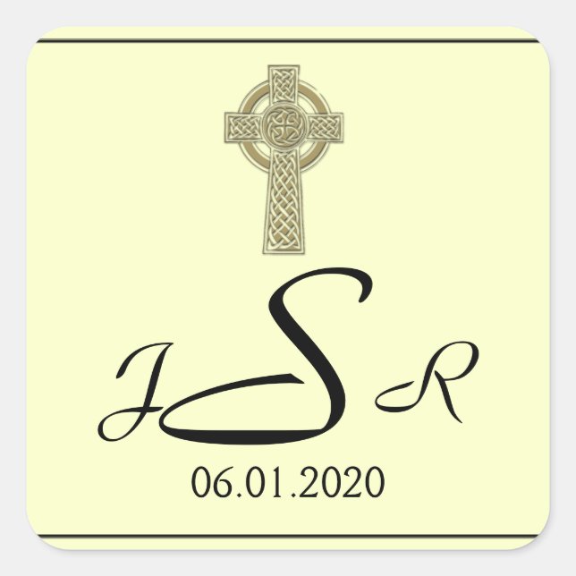 Celtic Cross in Gold Ivory Monogram Sticker (Front)