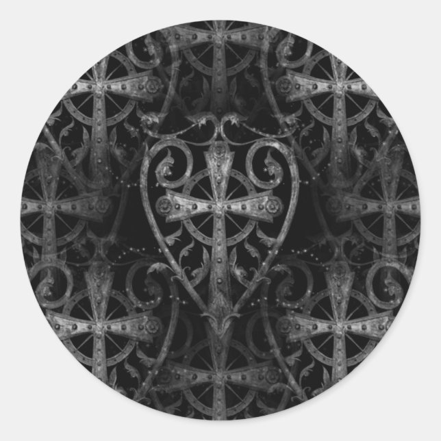 Celtic cross in heart gothic crypt door classic round sticker (Front)