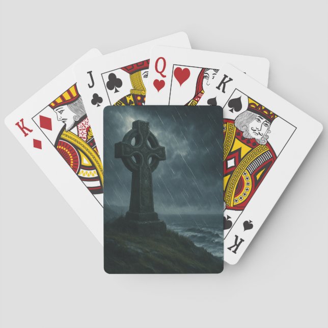Celtic Cross in Stormy Windswept Sea  Playing Cards (Back)