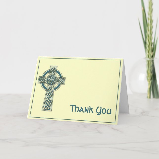 Celtic Cross in Teal and Ivory Thank You (Front)