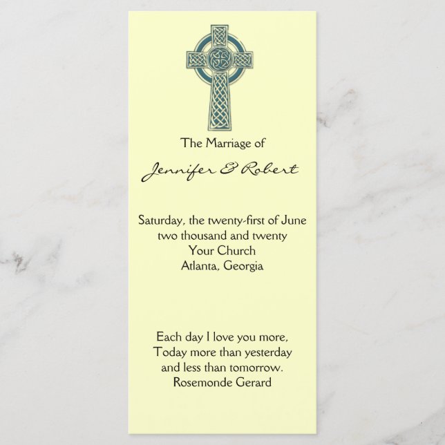Celtic Cross in Teal and Ivory Wedding Program (Front)