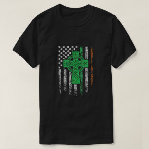 Celtic Cross Irish American Flag St Patrick's Day T-Shirt