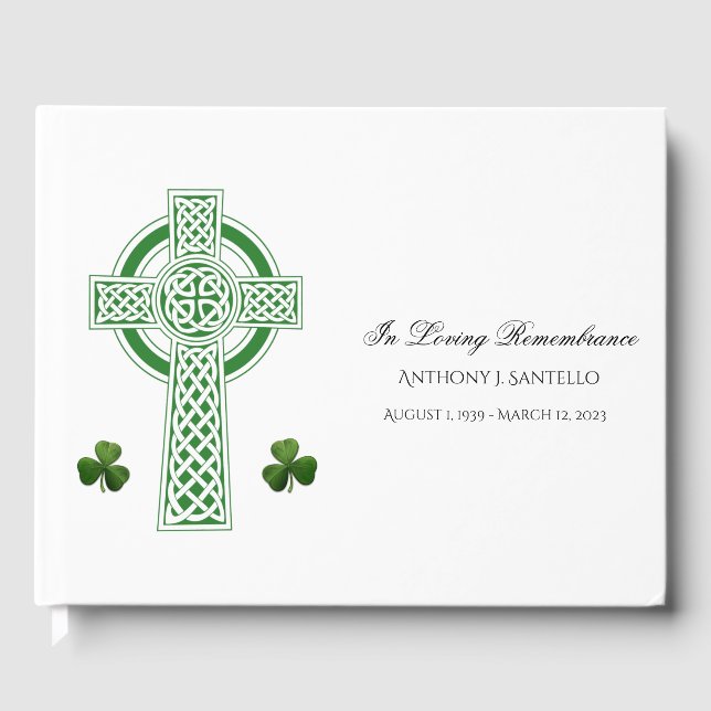  Celtic Cross Irish Shamrocks Memorial Funeral Guest Book (Front)
