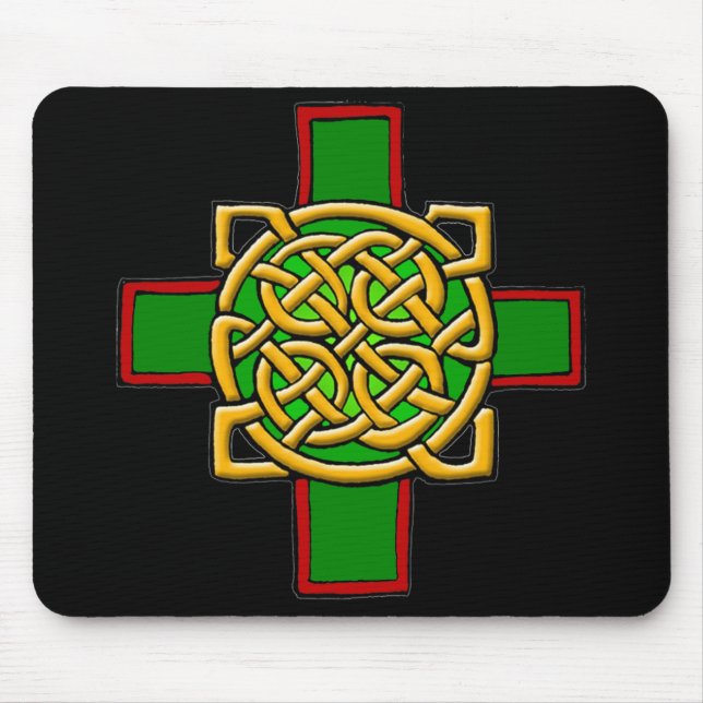 Celtic Cross Knotwork in Green and Red Mousepad (Front)
